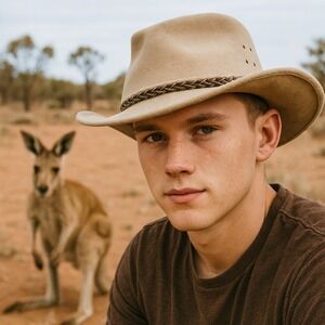 Kakadu Traders‎ Outback Hat Genuine Leather Braided Band Sand XL